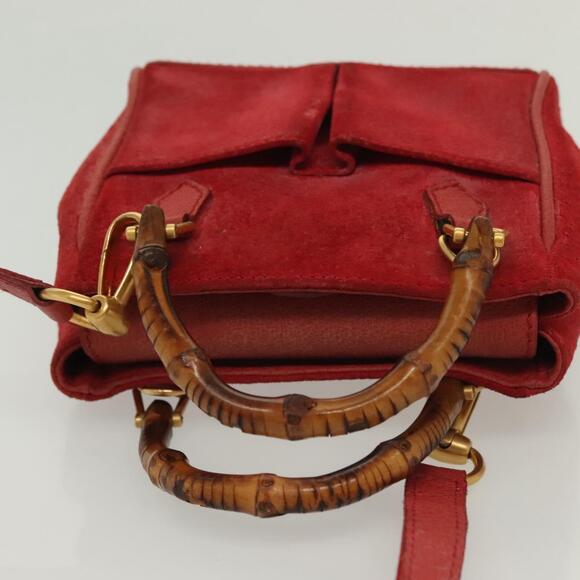 GUCCI Bamboo Hand Bag Suede Red Gold 007 1793 007 1793 - Picture 6 of 16